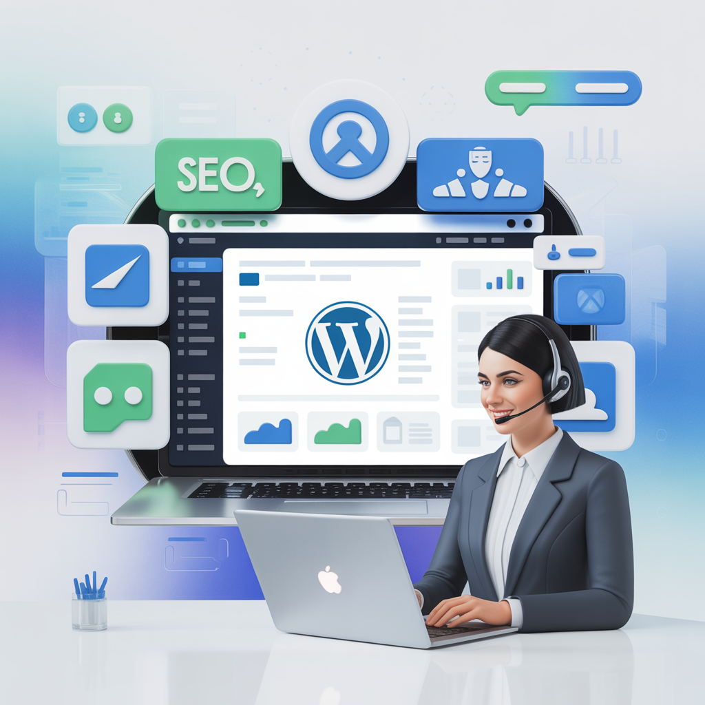 ideogram-v3.0_A clean, modern square composition featuring a laptop screen displaying the WordPress dashboard, sur-0